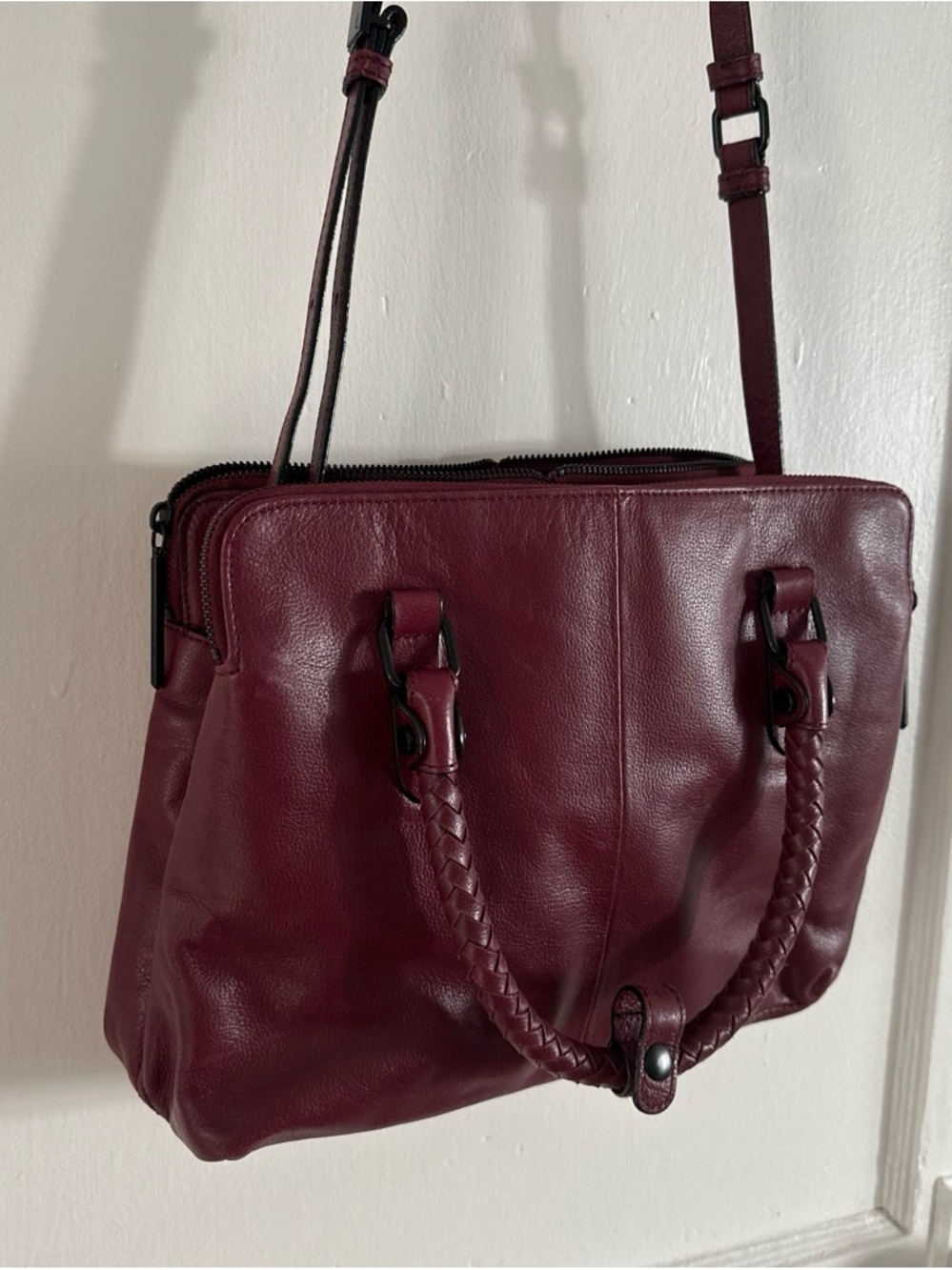 Elliott Lucca Braided-Handle Crossbody Bag - Burgundy